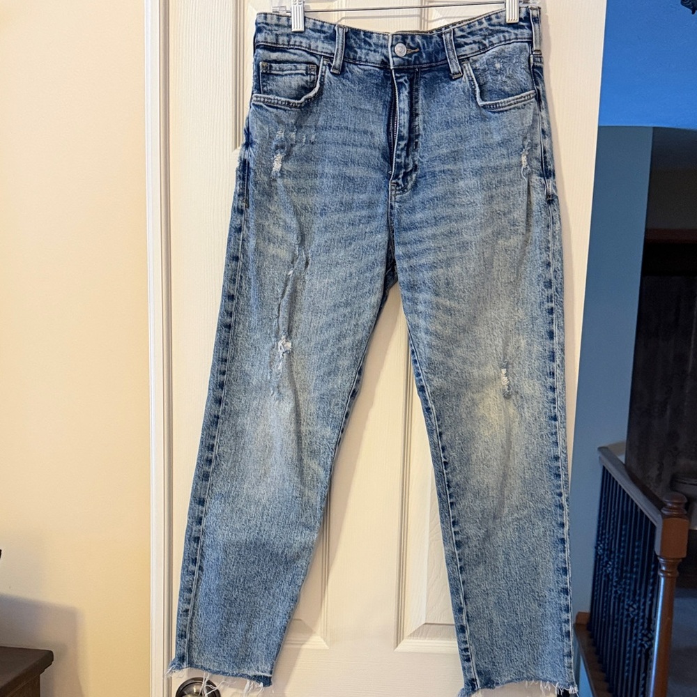 Pilcro Light Blue Straight Jeans with raw hem